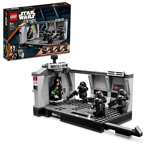 LEGO 75324 Star Wars Dark Trooper Attack Set, Mandalorian Buildable Toy with Revolving Elevator, Luke Skywalker Minifigure and Lightsaber - single