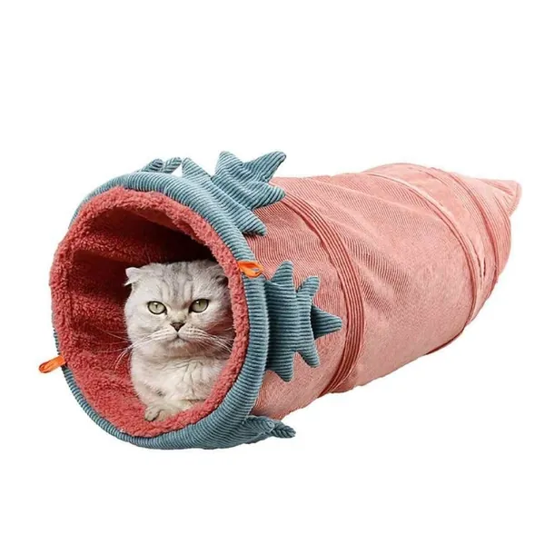Summer Garden Corduroy Cat Tunnels by Estilo Living - Orange Carrot