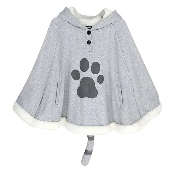 KINOMOTO Game Cat Atsume Hooded Cape Cosplay Costume Gray Cat Cotton Cloak Poncho - #2