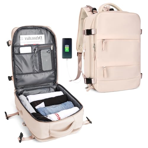 SZLX mochila de viaje para mujer, mochila de transporte, mochila de senderismo, mochila impermeable para deporte al aire libre, mochila informal para la escuela, bolsa para computadora portátil - A6-beige Rosado (Pequeño) - Compatible con portátiles de 14 pulgadas.