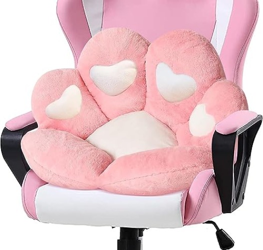LANPEW Cojín para silla con forma de pata de gato, de peluche, para oficina y casa, cálido, 60 x 60 cm, rosa con corazón - 60 x 60 cm - Corazón Rosa.