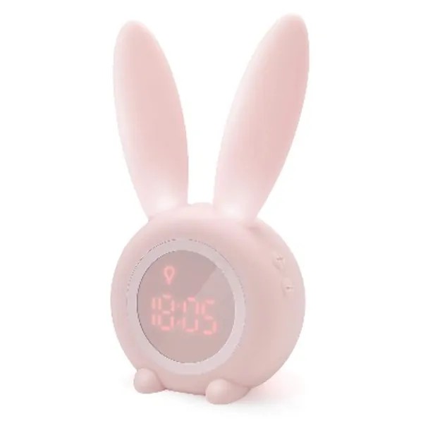 Kids Alarm Clock, Homealexa Cute Rabbit Clock Lght Kids Alarm Clock Creative Bedside Lamp Snooze Function, Timed Night Light, Children's Day Gift Girls and Boys (Pink)