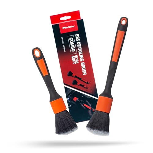 Maxshine 2-Piece ESS Detailing Brush Series - Ultra Soft (Large & Small) Professional Detail Brushes for Interior, Exterior, Leather Seats, Engine Bay, Wheel - Ever So Soft Detailing Brushes - Red - Combo - Red