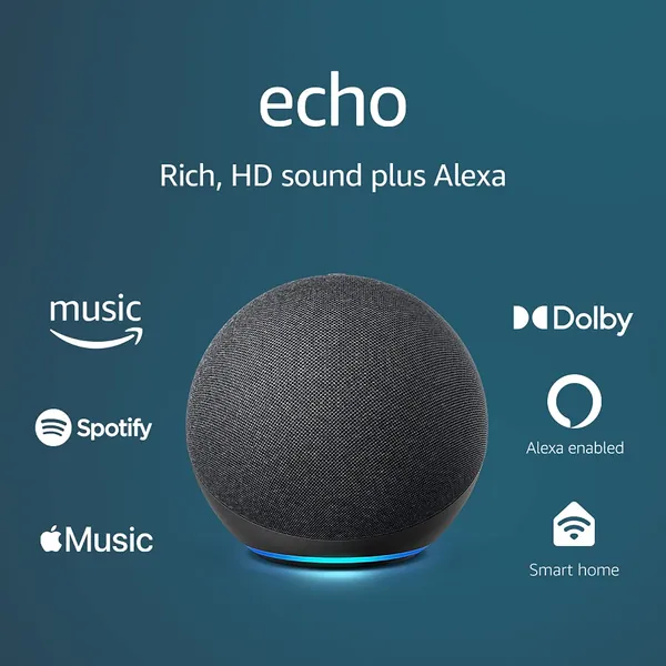 Echo (4th Gen) | With premium sound, smart home hub, and Alexa | Charcoal - Charcoal Echo