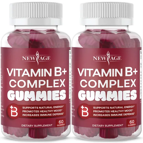 Vitamin B Complex Gummies by NEW AGE – with Vitamin B3, B5, B6, B7, B9 & B12 – with Biotin, Folic Acid & Vitamin C – Gluten-Free, Vegan – 120 Count- 2-Pack - 