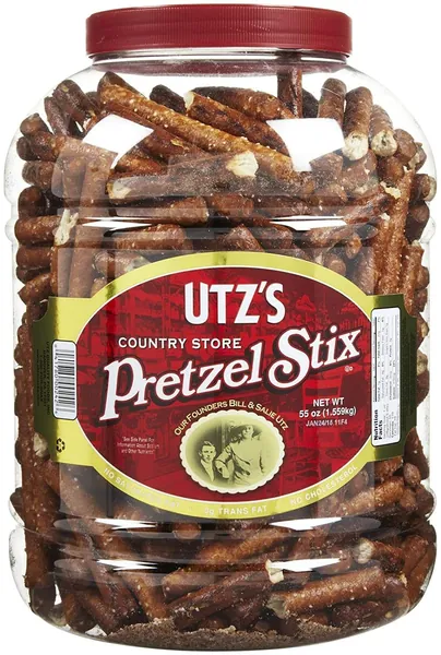 Utz Country Store Pretzel Stix – 55 oz. Barrel –Thicker 4” Pretzel Sticks, Perfect for Dipping - Thick, Crunchy Pretzel Sticks with Zero Cholesterol - Country Store Pretzel Stix 3.43 Pound (Pack of 1)