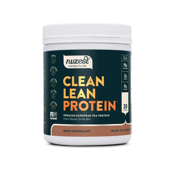 Rich Chocolate Clean Lean Protein by Nuzest - Premium Vegan Protein Powder, Plant Based Protein Powder, Chocolate Protein Powder, Dairy Free, Gluten Free, GMO Free, Naturally Sweetened, 20 Servings, 1.1 lb - Chocolate 1.1 Pound (Pack of 1)