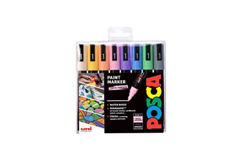 POSCA PC-5M Permanent Marker Paint Pens. Medium Bullet Tip for Art & Crafts. Multi Surface Use On Wood Metal Paper Canvas Cardboard Glass Fabric Ceramic Rock Pebble Porcelain. Set of 8 Pastel Colours - 8 Medium Tip Pastel