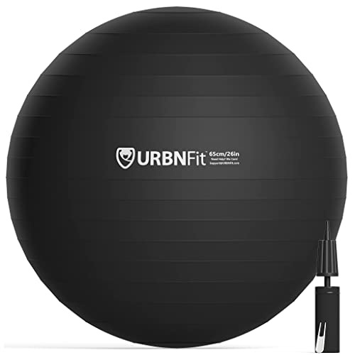 URBNFit Exercise Ball - Yoga Ball in Multiple Sizes for Workout, Pregnancy, Stability - Anti-Burst Swiss Balance Ball w/Quick Pump - Fitness Ball Chair for Office, Home, Gym - Black - 34IN
