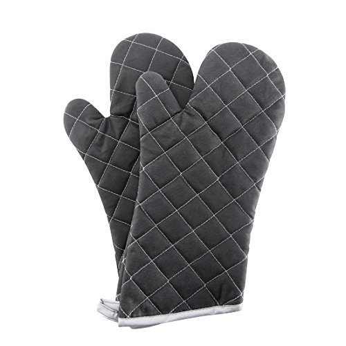 ARCLIBER Oven Mitts Heat Fire Resistant Oven Mitts 425 ° F, Quilted Terry Cloth Cotton Soft Lining Oven Gloves, Extra Long Kitchen Mittens for Cooking Baking - Black - 13 inch