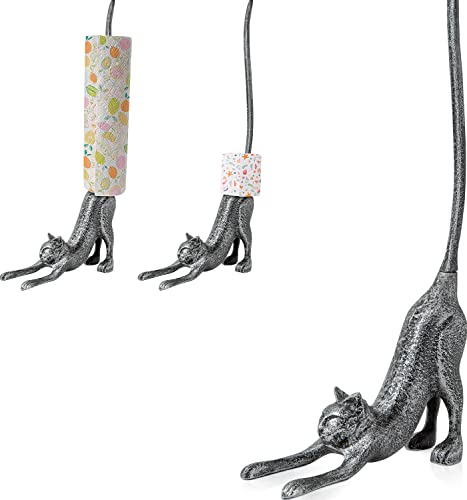 Yoga Cat Decorative Paper Towel Holder or Toilet Paper Holder by Comfify - Adorable Downward Dog Pose Kitty- Cast Iron Paper Towel Stand - Antiqued Cast Iron White Color - 19" - Silver with Black - Silver With Black