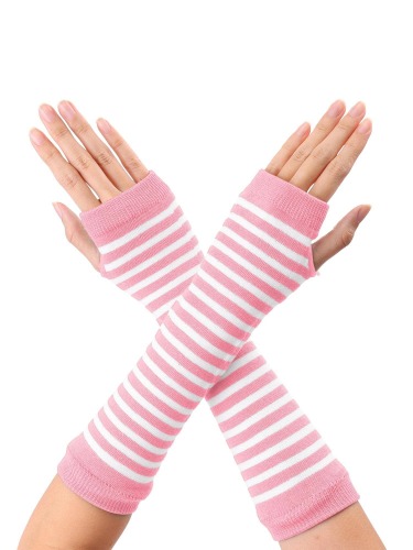 Allegra K Women's Fingerless Gloves Printed Elbow Length Knitted Arm Warmers