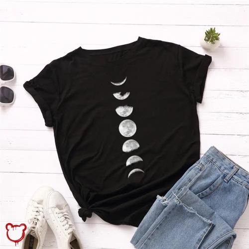 'Black Moon Phase Tee' - Black / XXL