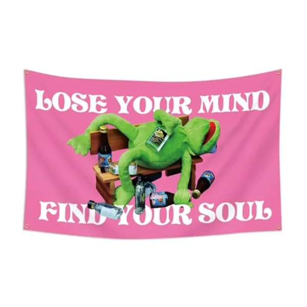 YOXIHOPE Funny Frog Flags Kermit Tapestry Wines Lose Your Mind Find Your Soul Drinking College Dorm Decor Posters 3X5 Feet Wall Decor