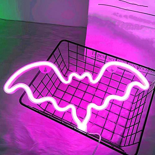 ENUOLI Pink Neon Light Bat Neon Sign Neon Night light Art Decor Lights for Wall Battery/USB Powered Neon LED Light Sign Neon Light Up Neon Signs Unique Decor for Kids Bedroom Christmas Party Bar