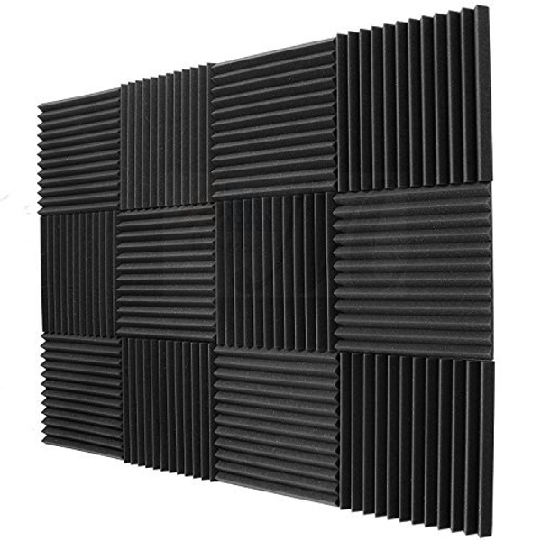 Mybecca 12 PACK Acoustic Foam Wedge Soundproofing Wall Tiles 12" X 12" X 1", Charcoal