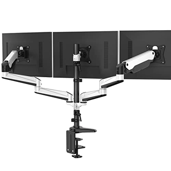 HUANUO Triple Monitor Stand - Full Motion Articulating Gas Spring Monitor Mount Fit Three 17 to 32 inch LCD Computer Screens with Clamp, Grommet Kit