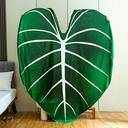 Leaf Blanket Green Plant Kids Throw Blankets Soft Plush Flannel Throw Decorative Leaves Design for Children Bed Couch and Sofa - Green - 59"x39"