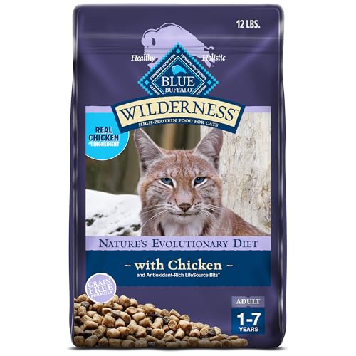 Blue Buffalo Wilderness Natural Adult Dry Cat Food, High-Protein and Grain-Free Diet, Supports Healthy Muscle Development and a Healthy Immune System, Chicken, 12-lb. Bag - Chicken - 12 Pound (Pack of 1)