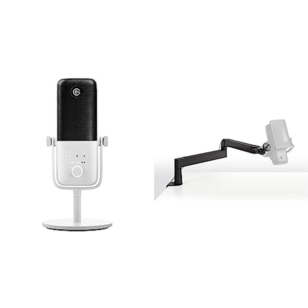 Elgato Wave:3 White Microphone with Mic Arm Low Profile, Fully Adjustable with Cable Management, perfect for Podcast, Streaming, Gaming, Home Office, Free Mixer Software, Plug & Play for Mac, PC - Low Profile - USB Mic Set (White)