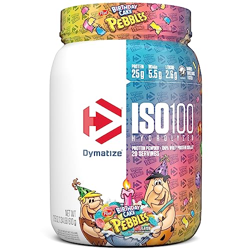 Dymatize ISO 100 Whey Protein Powder with 25g of Hydrolyzed 100% Whey Isolate, Gluten Free, Fast Digesting, Birthday Cake Pebbles, 20 Servings - Birthday Cake - 20 Servings (Pack of 1)