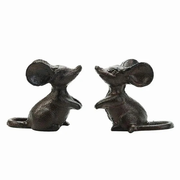 Sungmor Cast Iron Little Cute Mouse Ornament - Decorative & Lovely Figurine Indoor Outdoor Statues - Interesting Animal Sculpture Home Decoration - 2PC Pack & Brown Color - Mouse -2 Pack