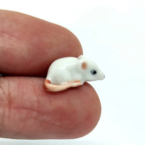 SSJSHOP Rat Mouse Dollhouse Miniature Figurines Hand Painted Ceramic Animals Collectible Gift Home Garden Decor (White) - White
