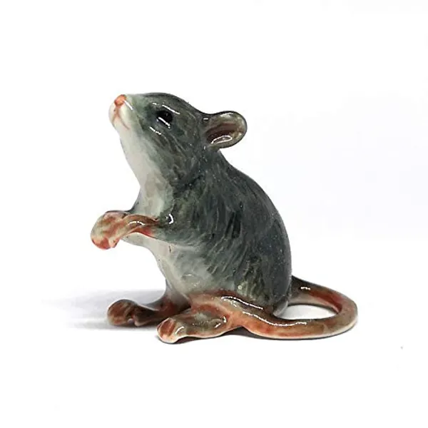 ZOOCRAFT Ceramic Mouse Rat Figurine Gray Animal Hand Painted Porcelain Collectible Decor - 