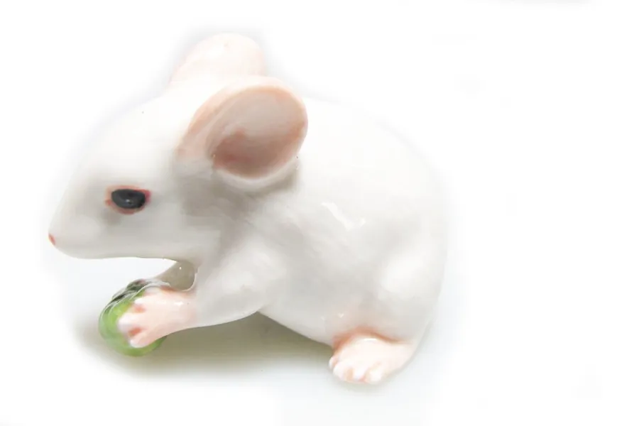 2" Long White Mouse Ceramic Rat Figurine Animal Miniature Handmade Statue Porcelain Figure Table Decor Collectibles - 