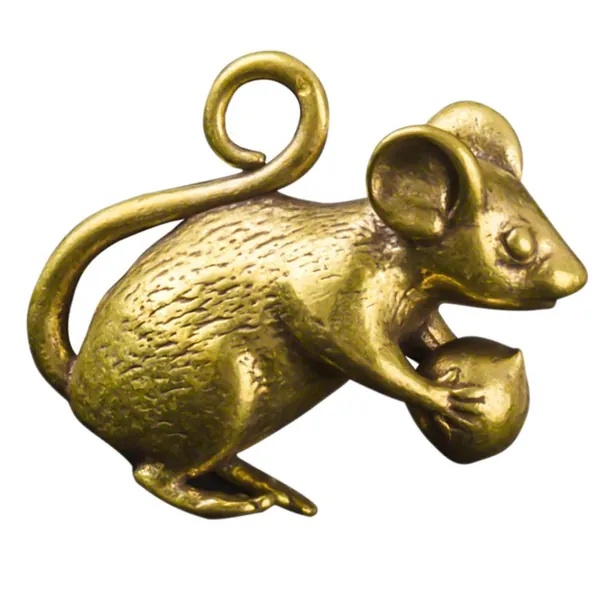 TOYANDONA Brass Mouse Figurine Mini Lucky Rat Statue Chinese Zodiac Pendants Charms Feng Shui Sculpture for Wealth Amulet Home Decorations