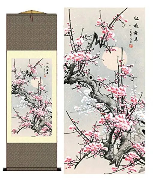 Grace Art Asian Wall Scroll, Plum Blossom - 36" x 12"