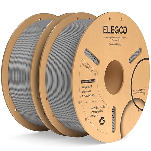 ELEGOO PLA Plus Filament 1.75mm Gray 2KG, PLA+ Tougher and Stronger 3D Printer Filament Pro Dimensional Accuracy +/- 0.02mm, 2 Pcs 1kg Spool(2.2lbs) Fits for Most FDM 3D Printers - 2*1kg Gray