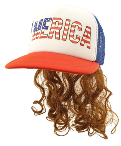 USA Mullet Hat Brown Wig Merica Redneck 4th of July All American Costume - 