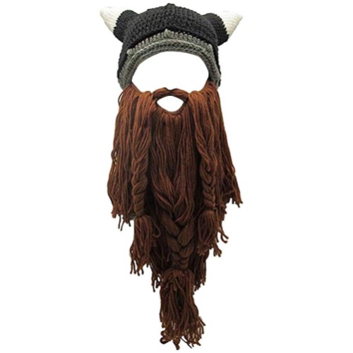 Creative Barbarian Knit Beard Hat Funny Knit Hat Wig Beanie Hat Beard Facemask - V-brown