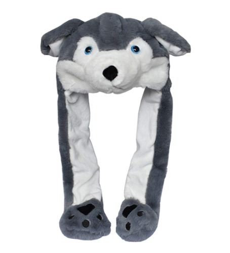 JOYHY Kids Adults Plush Hat Ear Moving Ear Flap Hat with Paw - Grey Wolf
