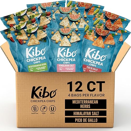 Kibo Chickpea Chips 3 Flavor Variety Pack - High Protein-Fiber, Plant-Based, Gluten-Free, Non-GMO, Vegan, Made with Real Veggies - 1 oz, 12 Pack - Variety Pack