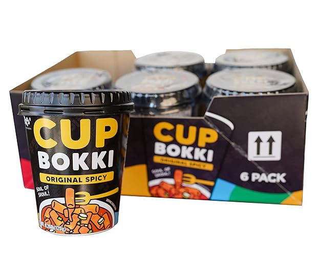 CupBokki Korean Tteokbokki Rice Cakes, Spicy Flavor, 6 Pack - Authentic Spicy Korean Rice Cake Jjajang from the Korean Bros (떡볶이)
