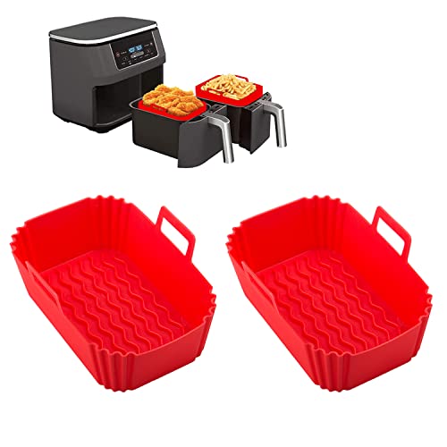 yallcaty Air Fryer Silicone Liners for Ninja Dual 6qt 8qt 10qt,2Pack Reusable Rectangular Air Fryer Liner for Ninja DZ550 DZ401 DZ090 DZ201,Dual Silicone Air fryer Liner fit Instant Vortex Plus XL 8qt - Silicone - Rectangle