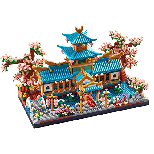 City Architecture and Collection Micro Blocks Modle Building Sets The Classical Gardens of Suzhou and Sakura Tree, a Idear DIY Cherry Trees Kit for Adults and Kids 2350 pcs with 2 Figures