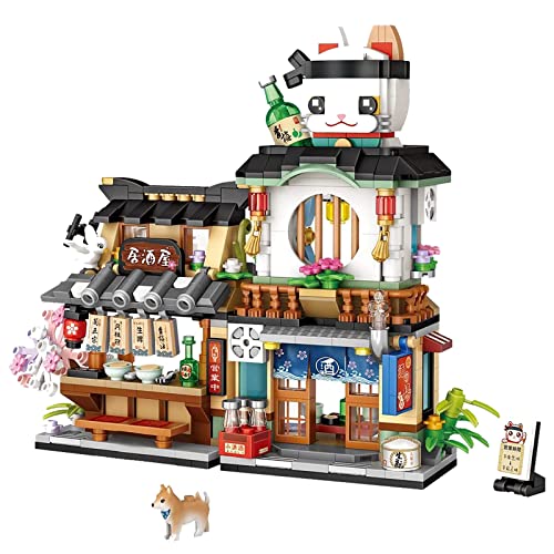 QLT Japanese Street View Izakaya Shop Mini Building Blocks, MOC Creative Model Set, 789 PCS Simulation Architecture Construction Toy (Not Compatible with Japanese Blocks) - Izakaya Shop