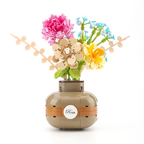 LUKHANG Violets Flower Building Blocks Set, DIY Aromatherapy Flower Bouquet and Bonsai Trees, Mini Bricks 539 Pieces - Rose