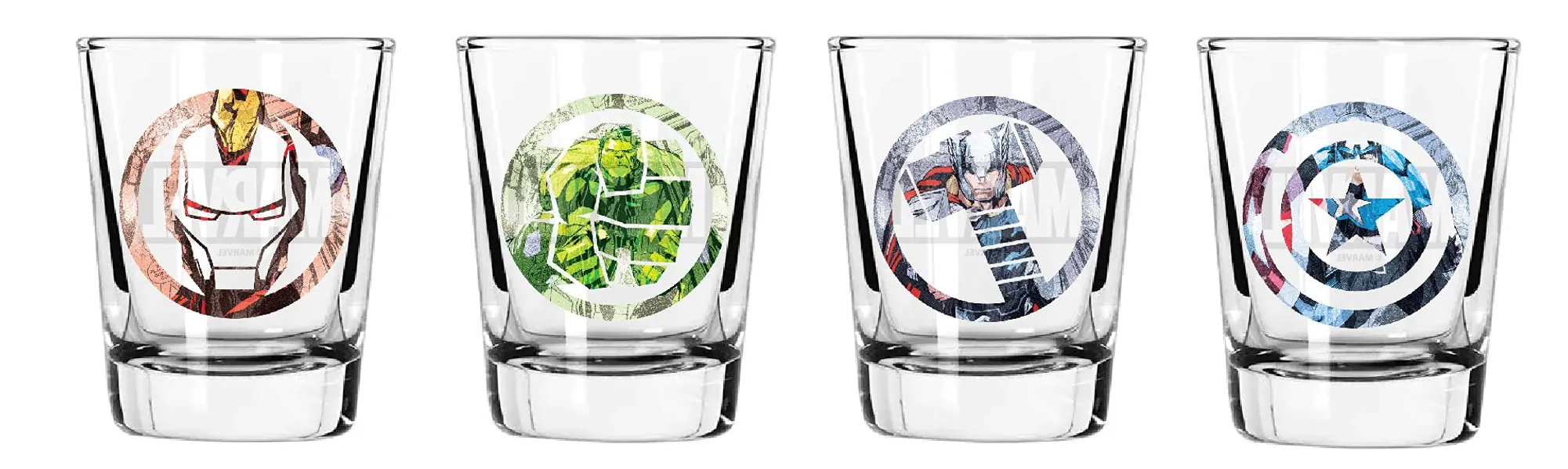 Marvel Icons Glass Set - 2 oz. Glass Capacity - Set of 4 Glasses - Classic Shape