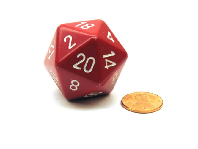 Jumbo d20 Counter - Opaque 34mm Dice: Red with White by Chessex Dice