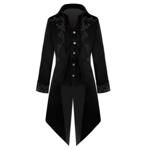 Crubelon Men's Steampunk Vintage Tailcoat Jacket Gothic Victorian Frock Coat Uniform Halloween Costume - Medium - Black