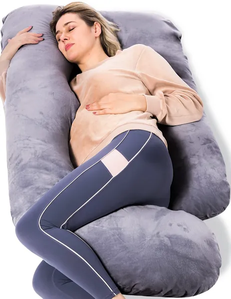Momcozy Pregnancy Pillows, U Shaped Full Body Maternity Pillow with Removable Cover - Support for Back, Legs, Belly, Hips for Pregnant Women, 57 Inch Pregnancy Pillows for Sleeping, Grey - Grey