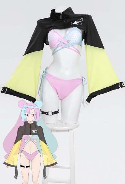 PM Derivative Swimsuit Kawaii Macaron Color Bikini Set Lace-up Top and Low Waist Shorts Two Piece Bathing Suit Swimwear