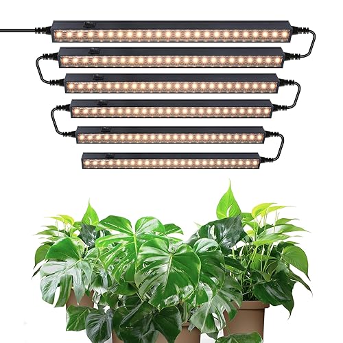 Barrina T5 1FT Grow Lights for Indoor Plants, Yellow Full Spectrum Plant Growing Lamps, 30W(6 x 5W), Magnetic Black Cover LED Grow Light Strip with Switch, Linkable, Plug and Play, 6 Packs - Yellow - 29cm-Black Cover