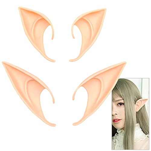 Feezi Pixie Elf Ear, Fairy Ears, Cosplay Halloween Party Live broadcast Props, Anime Party Dress Up Costume, Masquerade Ball Elven Vampire Ears(2 Pair) - Nature Color