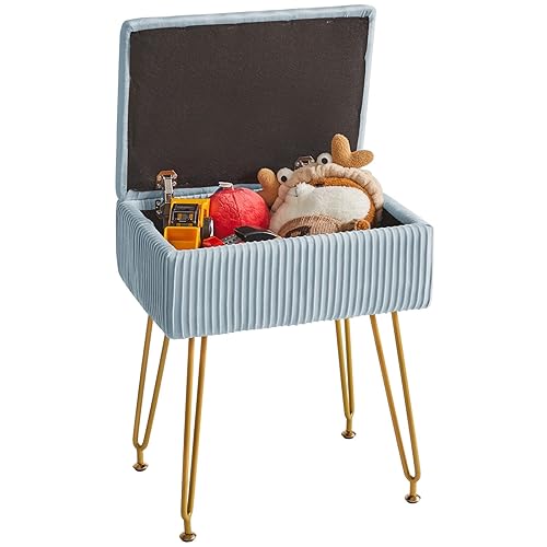 YMYNY Storage Ottomans, Chair Stool Upholstered, Footstool Velvet Bench, Dressing Table Stool, Pouf Couch Stool, Metal Legs, Removable Cover, for Living Room, Bedroom, 40×29.5×48CM Blue Grey HBD024G - Blue Grey