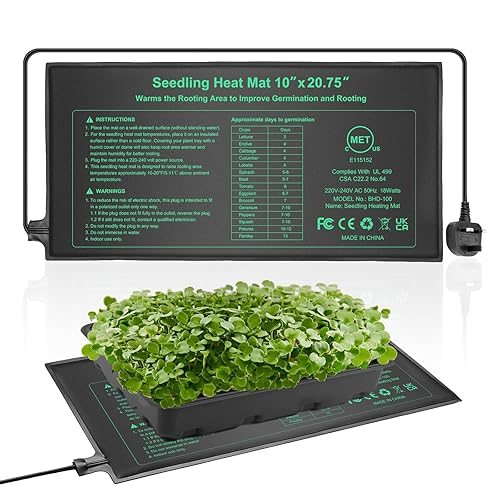 HYDGOOHO Heat Mat 10 x 20.75 in,Waterproof Heat Mat for Plants,Seed Starting,Seedling Heat Mat for Seedling Germination,Hydroponic Plant/Reptile Heating Pad - Heating Mat x1